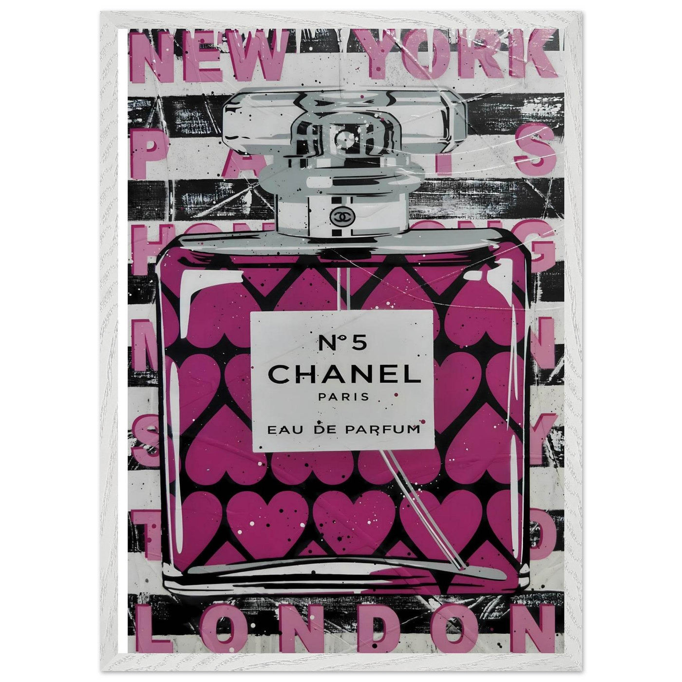 Chanel No. 5 Pink Hearts Pop Art Print in Premium Mounted Frame - Vibrantwalls