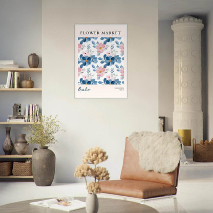 Oslo Flower Market Watercolor Blush Pink Ocean Blue - Wall Art - Vibrantwalls