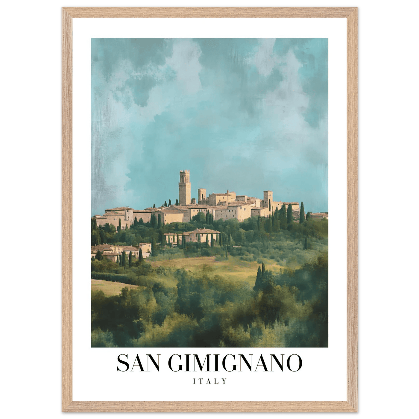 San Gimignano Italy Framed Poster – Vintage Tuscan Countryside Wall Art with Wooden Frame - Vibrantwalls