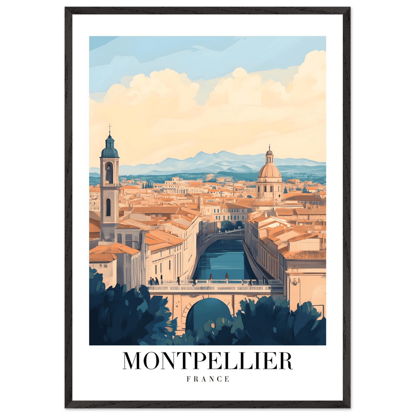 Montpellier France Framed Poster – Vintage Travel Wall Art with Wooden Frame - Vibrantwalls