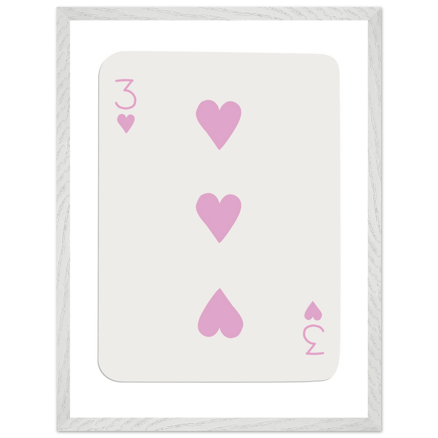 Three of Hearts Poker Card Print - Soft Pink Mounted Framed Poster Art, Eco-Friendly Wood Frame - Vibrantwalls
