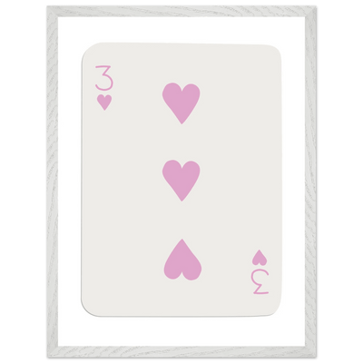 Three of Hearts Poker Card Print - Soft Pink Mounted Framed Poster Art, Eco-Friendly Wood Frame - Vibrantwalls