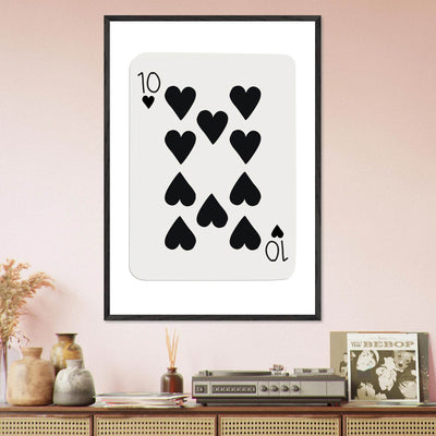 Minimalist Ten of Hearts Poker Card Print - Mounted Framed Poster Art, Eco-Friendly Wood Frame - Vibrantwalls