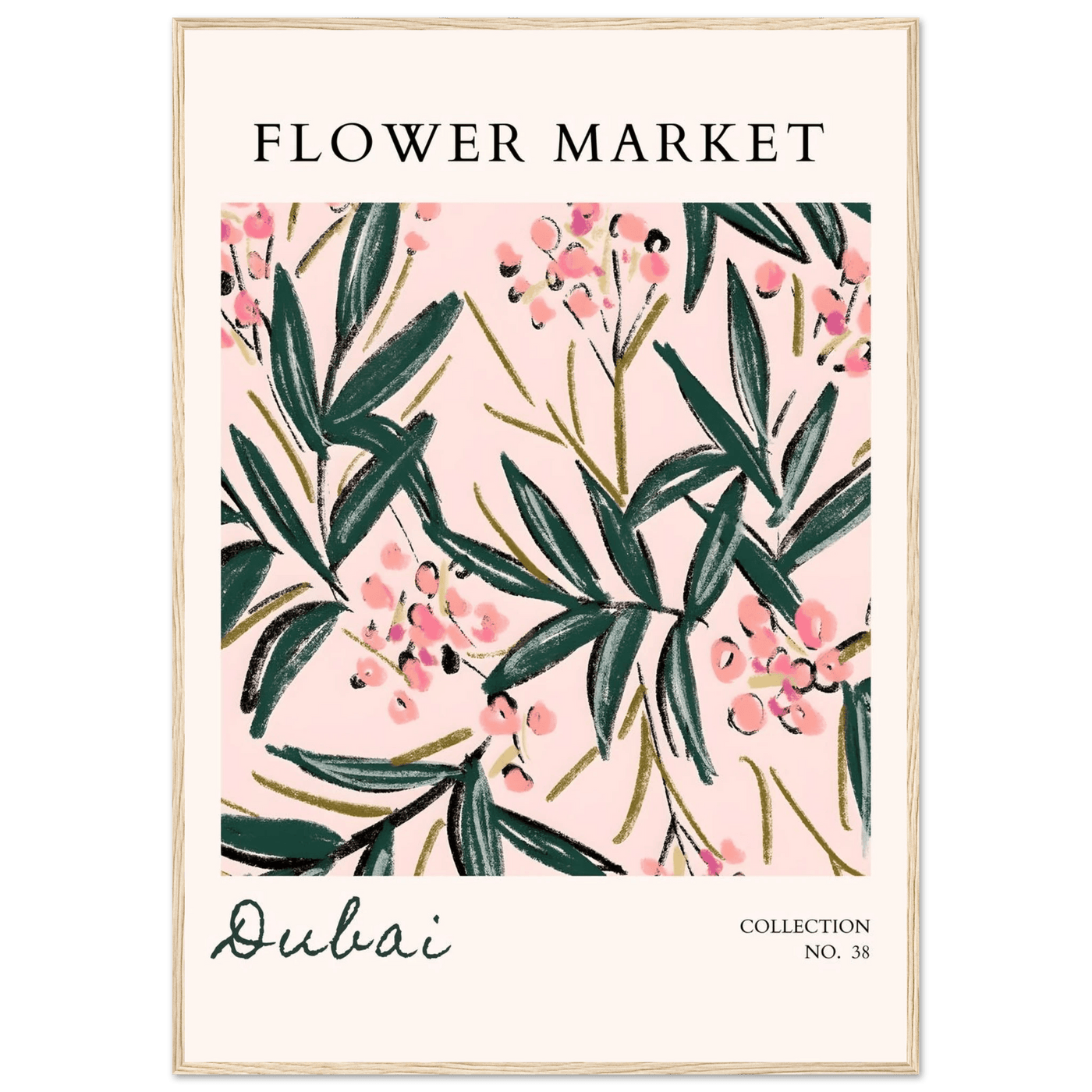 Dubai Flower Market Art Print – Blush Pink & Emerald Green Botanical Framed Poster | Ready-to-Hang - Vibrantwalls