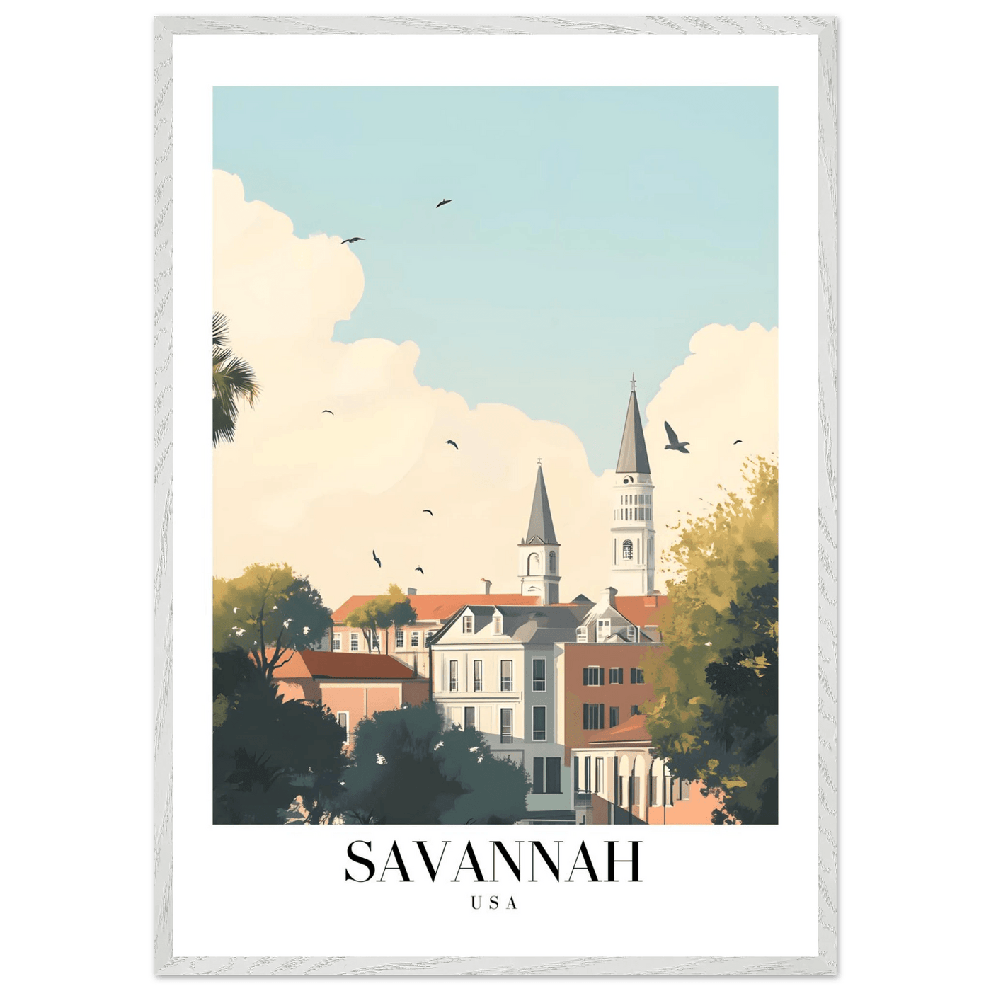 Savannah USA Framed Poster – Charming Cityscape Wall Art with Wooden Frame - Vibrantwalls