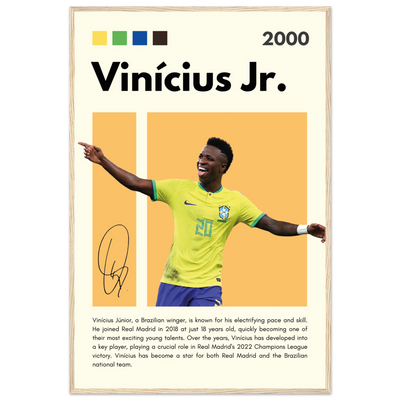 Vinicius Jr. Brazil Soccer Framed Poster – Dynamic Football Legend Art Print in Multiple Sizes & Frame Finishes 60x90 cm 24x36″ Wood frame Vibrantwalls