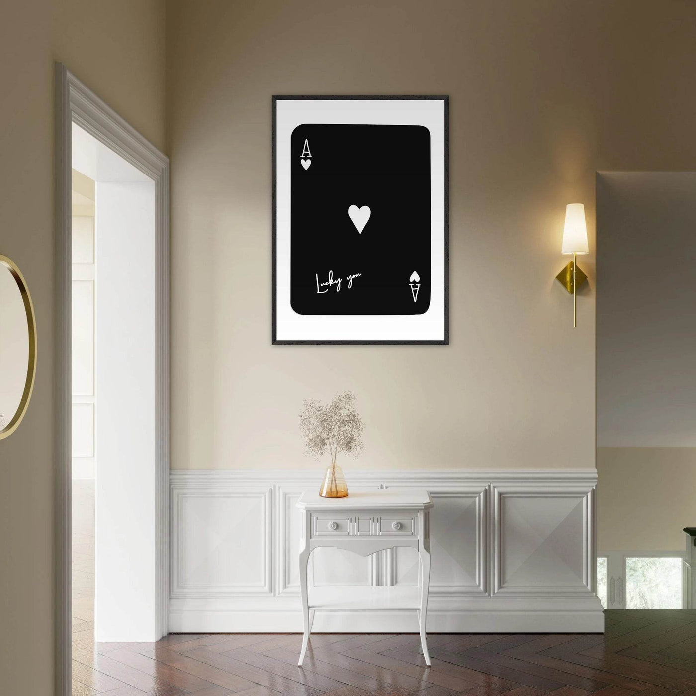 Minimalist Ace of Hearts Poker Card Print - Lucky You Framed Poster Art, Eco-Friendly Wood Frame - Vibrantwalls