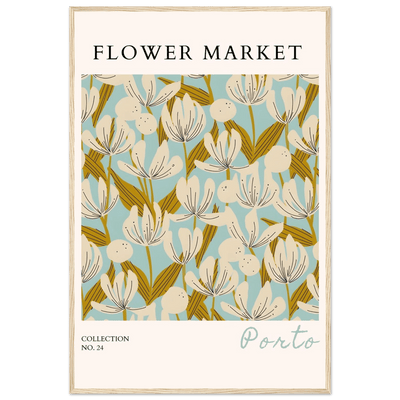 Flower Market Porto Abstract Floral Framed Poster | Calming Blue & Gold Botanical Art Print, Ready-to-Hang - Vibrantwalls