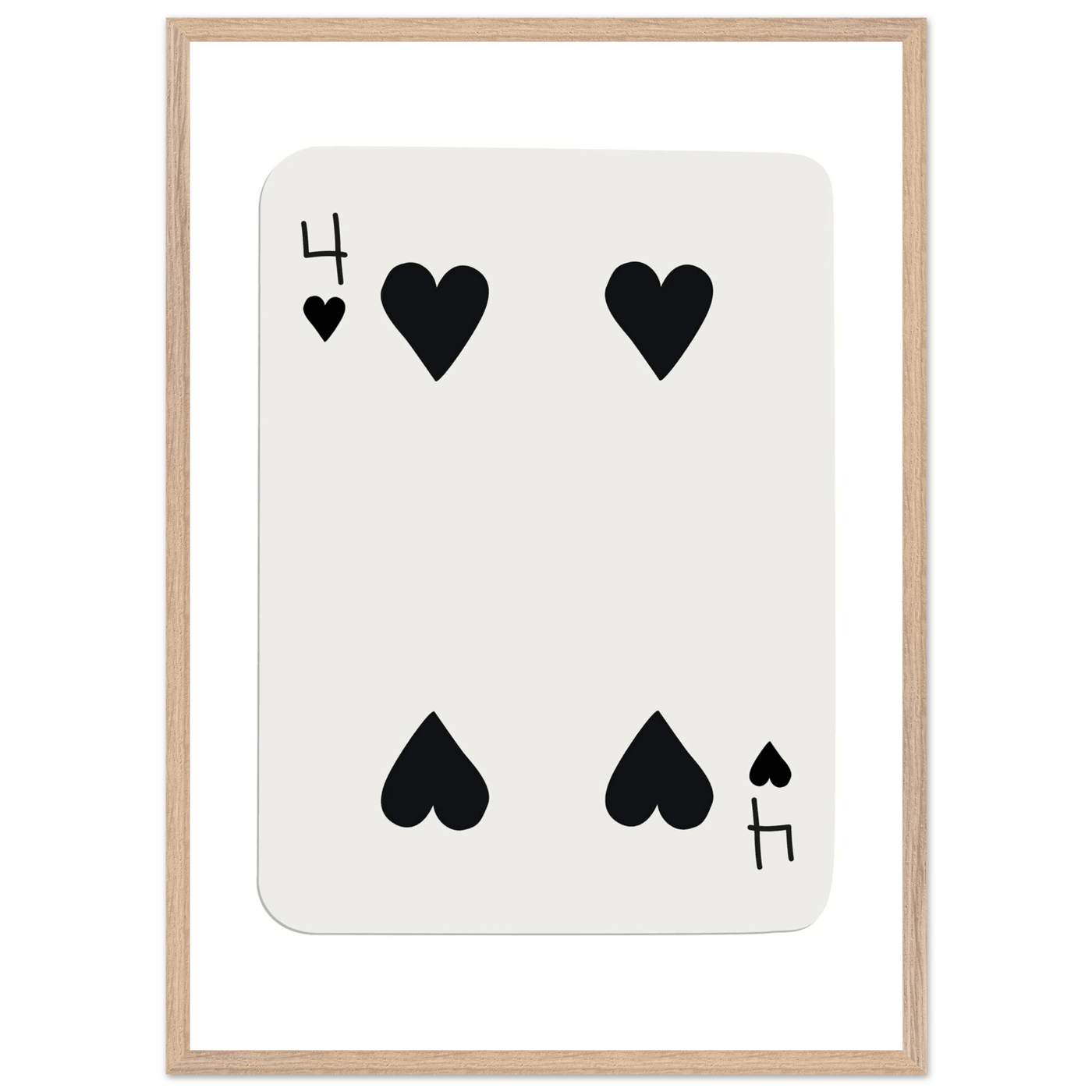 Minimalist Four of Hearts Poker Card Print - Mounted Framed Poster Art, Eco-Friendly Wood Frame - Vibrantwalls