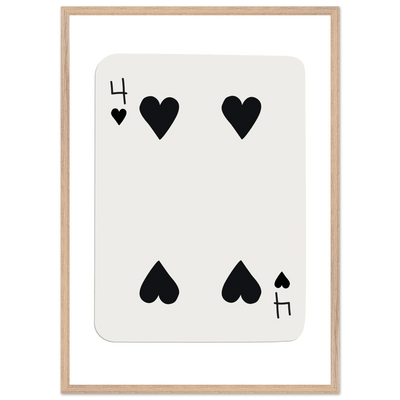 Minimalist Four of Hearts Poker Card Print - Mounted Framed Poster Art, Eco-Friendly Wood Frame - Vibrantwalls