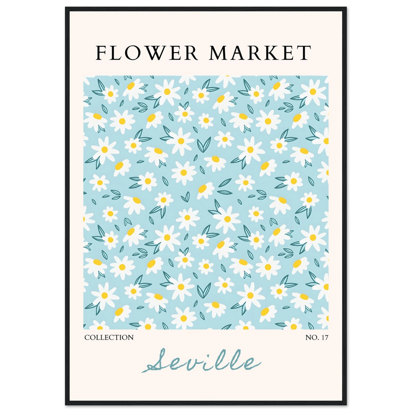 Charming Daisy Field Framed Poster – Pastel Blue & White Floral Art Print | Ready-to-Hang Wall Decor - Vibrantwalls