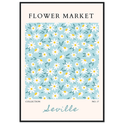 Charming Daisy Field Framed Poster – Pastel Blue & White Floral Art Print | Ready-to-Hang Wall Decor - Vibrantwalls