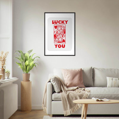 Lucky You Poker Card Art Print - Two of Hearts King - Framed Poster with Eco-Friendly Wood Frame - Vibrantwalls