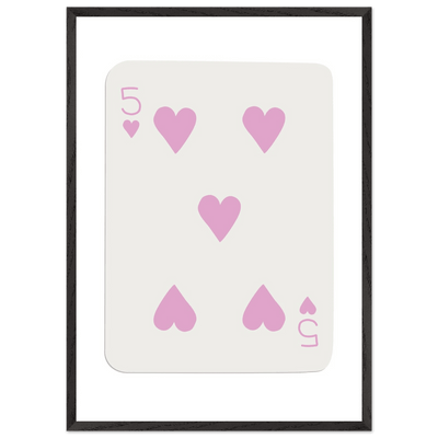 Five of Hearts Poker Card Print - Soft Pink Framed Poster Art, Eco-Friendly Wood Frame - Vibrantwalls
