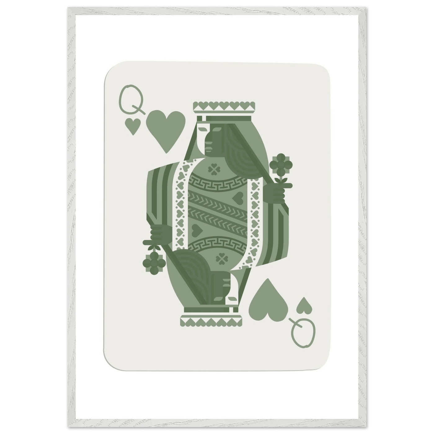 Queen of Spades Poker Card Print - Sage Green Wall Art - Mounted Framed Poster, Eco-Friendly Wood Frame - Vibrantwalls