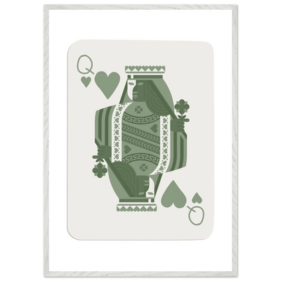 Queen of Spades Poker Card Print - Sage Green Wall Art - Mounted Framed Poster, Eco-Friendly Wood Frame - Vibrantwalls