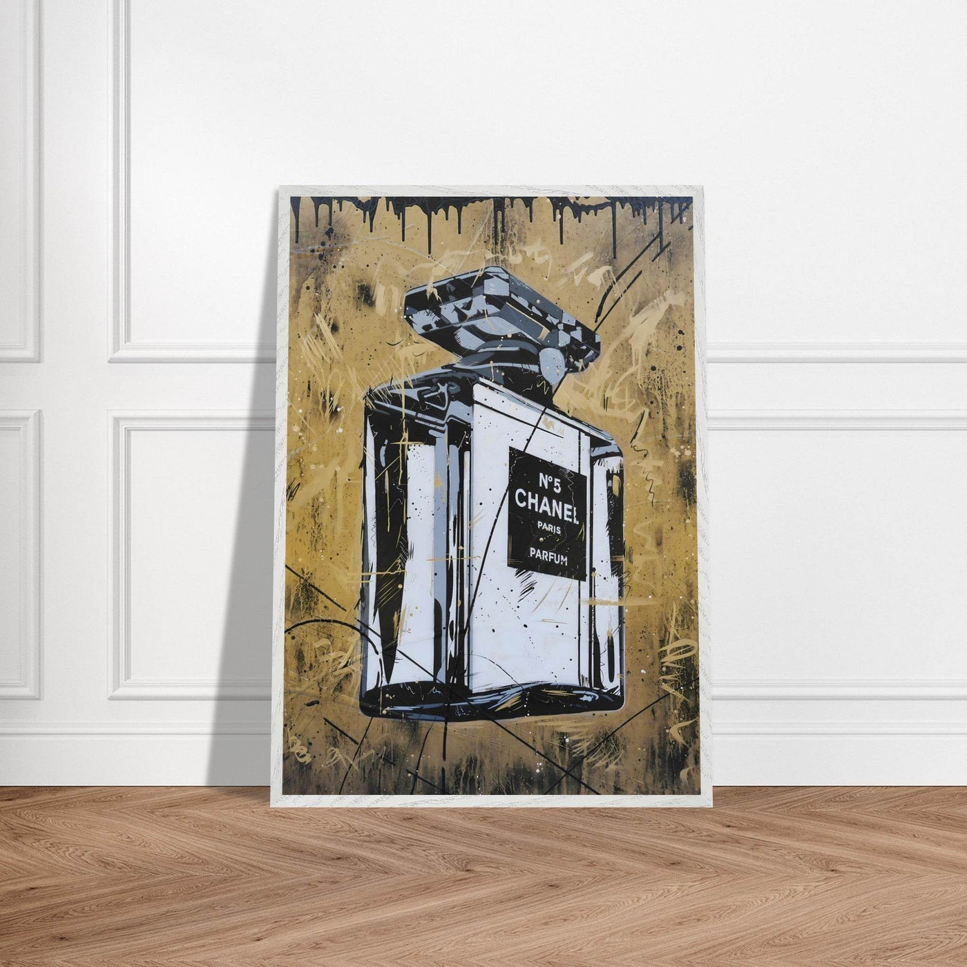 Abstract Chanel N°5 Art Print - Luxury Perfume Wall Art in Premium Mounted Frame - Vibrantwalls