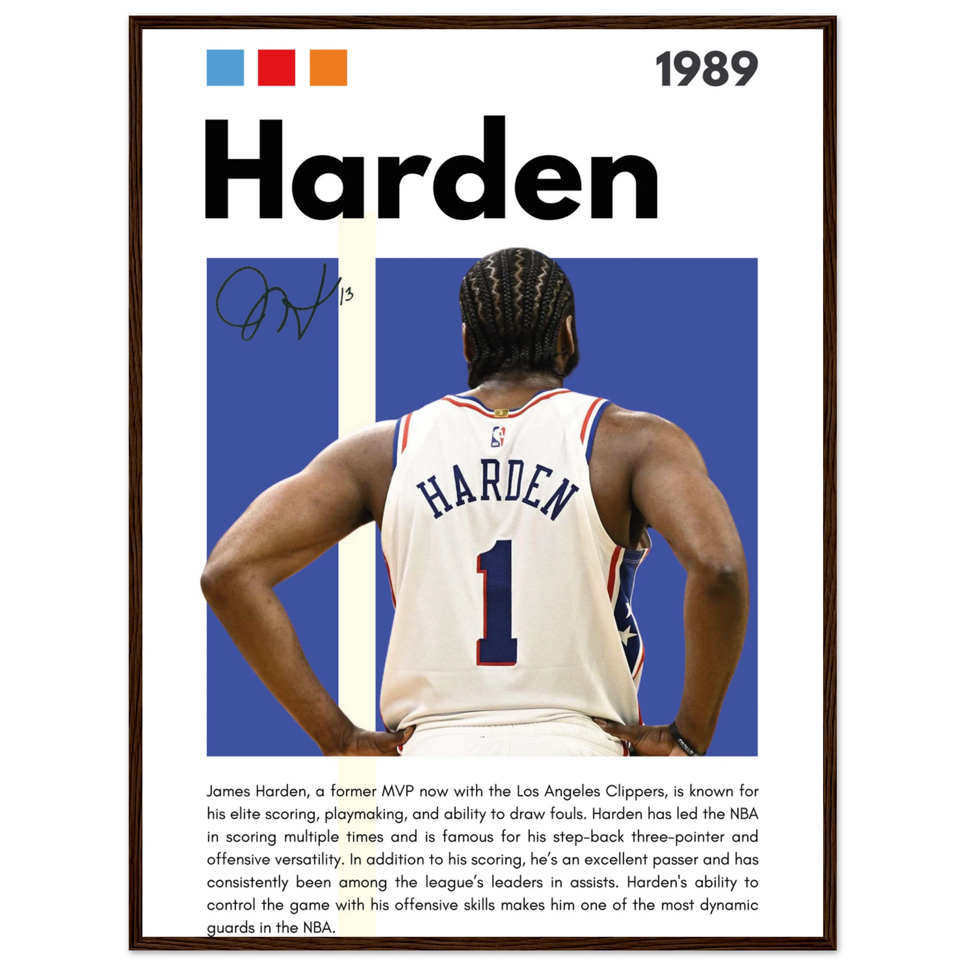 James Harden The Beard Clippers Framed Poster 60x80 cm 24x32″ Dark wood frame Vibrantwalls