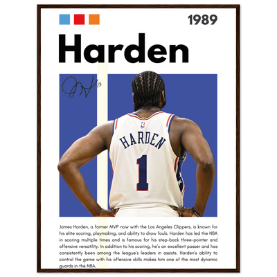 James Harden The Beard Clippers Framed Poster 60x80 cm 24x32″ Dark wood frame Vibrantwalls
