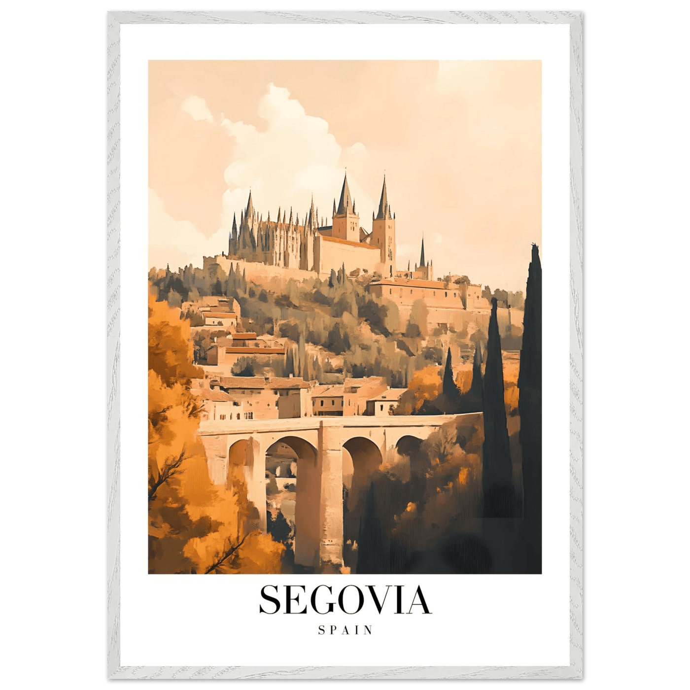 Segovia Spain Framed Poster – Vintage Travel Art with Warm Hues & Wooden Frame - Vibrantwalls