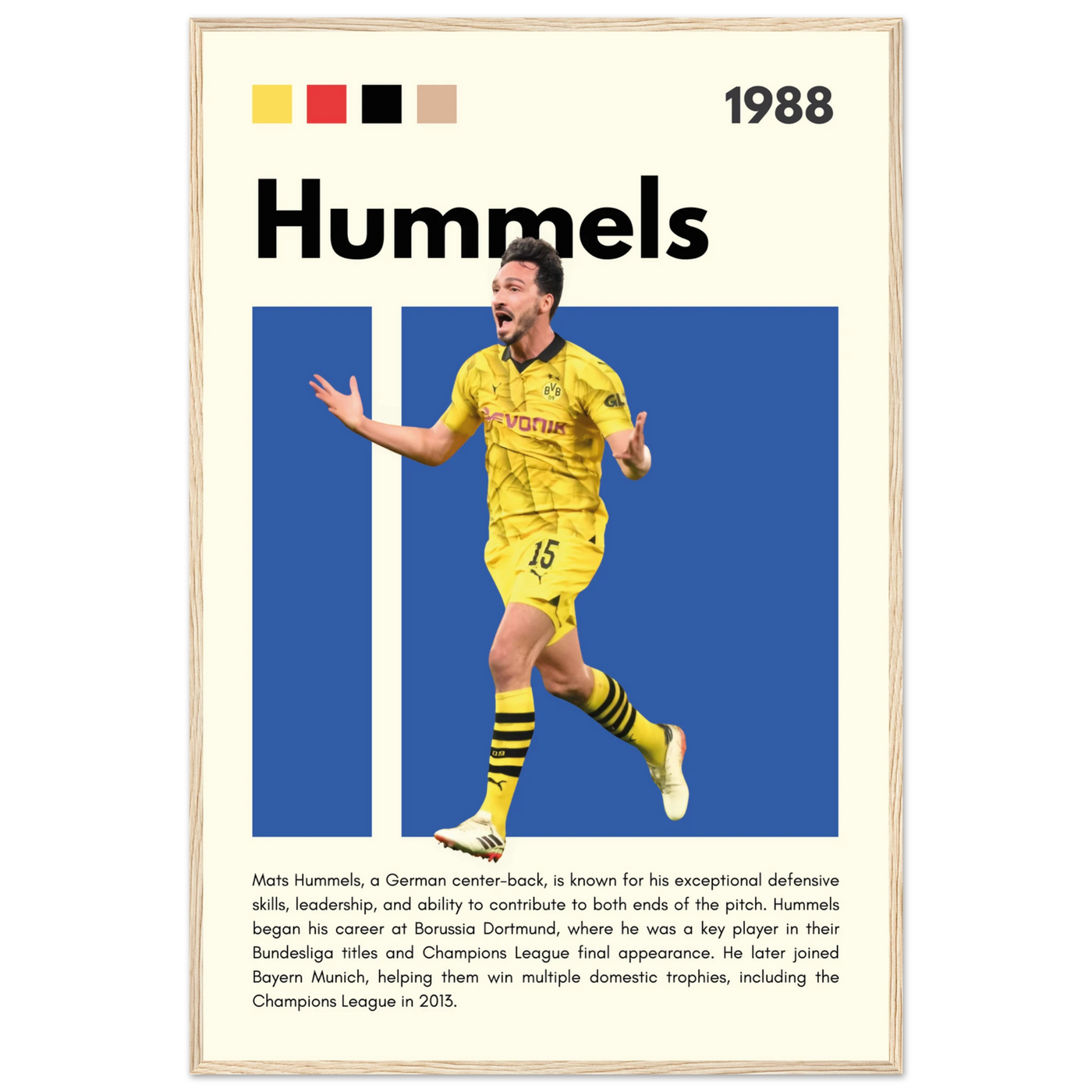 Mats Hummels Borussia Dortmund Framed Poster – Modern Football Art Print 60x90 cm 24x36″ Wood frame Vibrantwalls