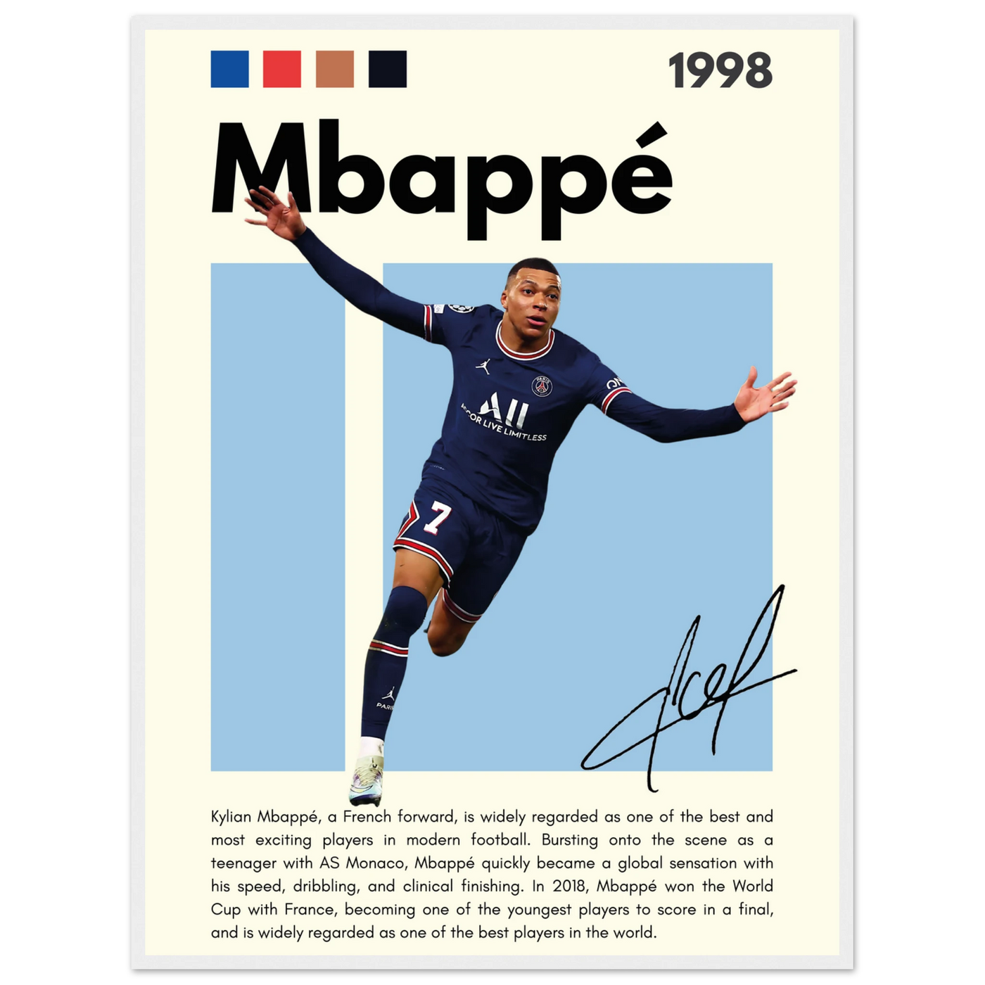 Kylian Mbappé PSG Soccer Framed Football Poster 60x80 cm 24x32″ White frame Vibrantwalls