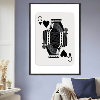 Queen of Spades Poker Card Print - Elegant Black & White Mounted Framed Poster Art, Eco-Friendly Wood Frame - Vibrantwalls