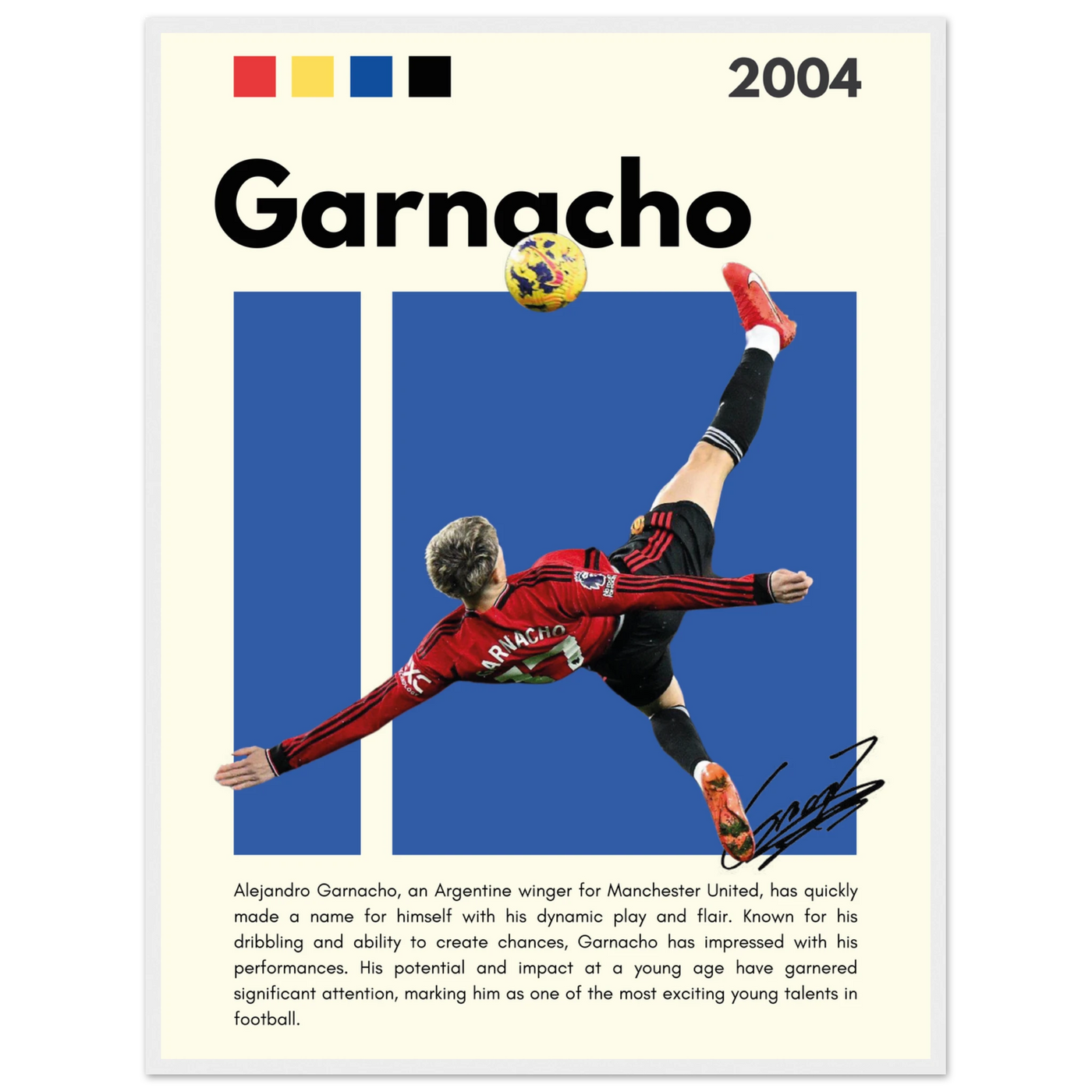 Alejandro Garnacho Manchester United Dynamic Football Poster 60x80 cm 24x32″ White frame Vibrantwalls