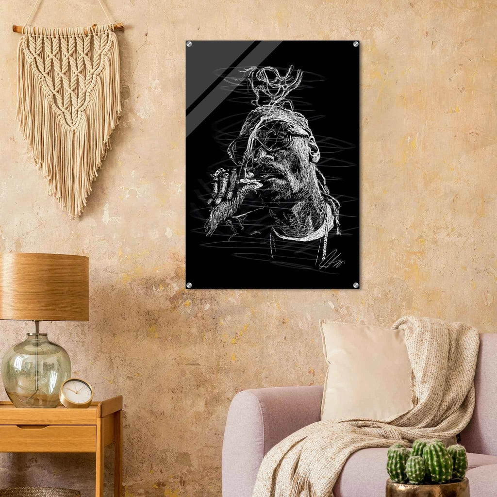Snoop Dog Acrylic Print - Dynamic Black & White Scribble Art for Stylish Wall Decor - Vibrantwalls