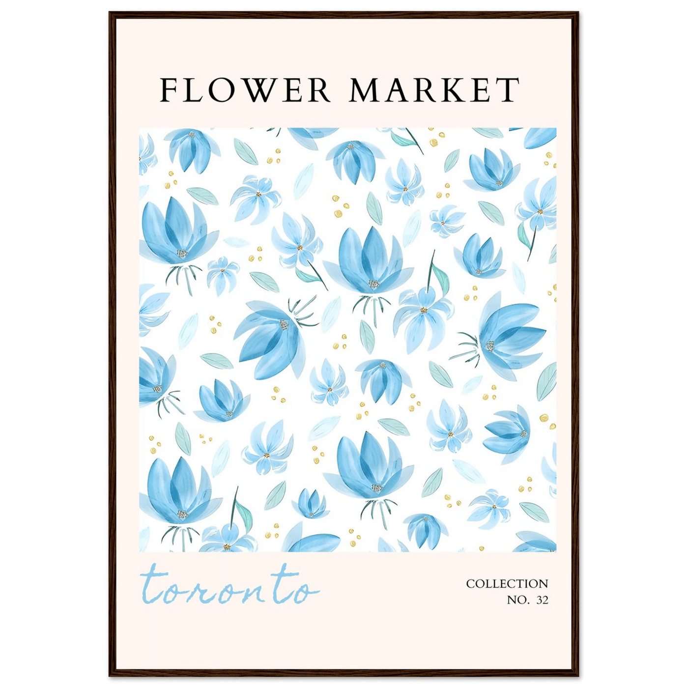 Toronto Flower Market Wall Art – Delicate Blue Floral & Gold Dot Prints | Framed & Ready-to-Hang - Vibrantwalls