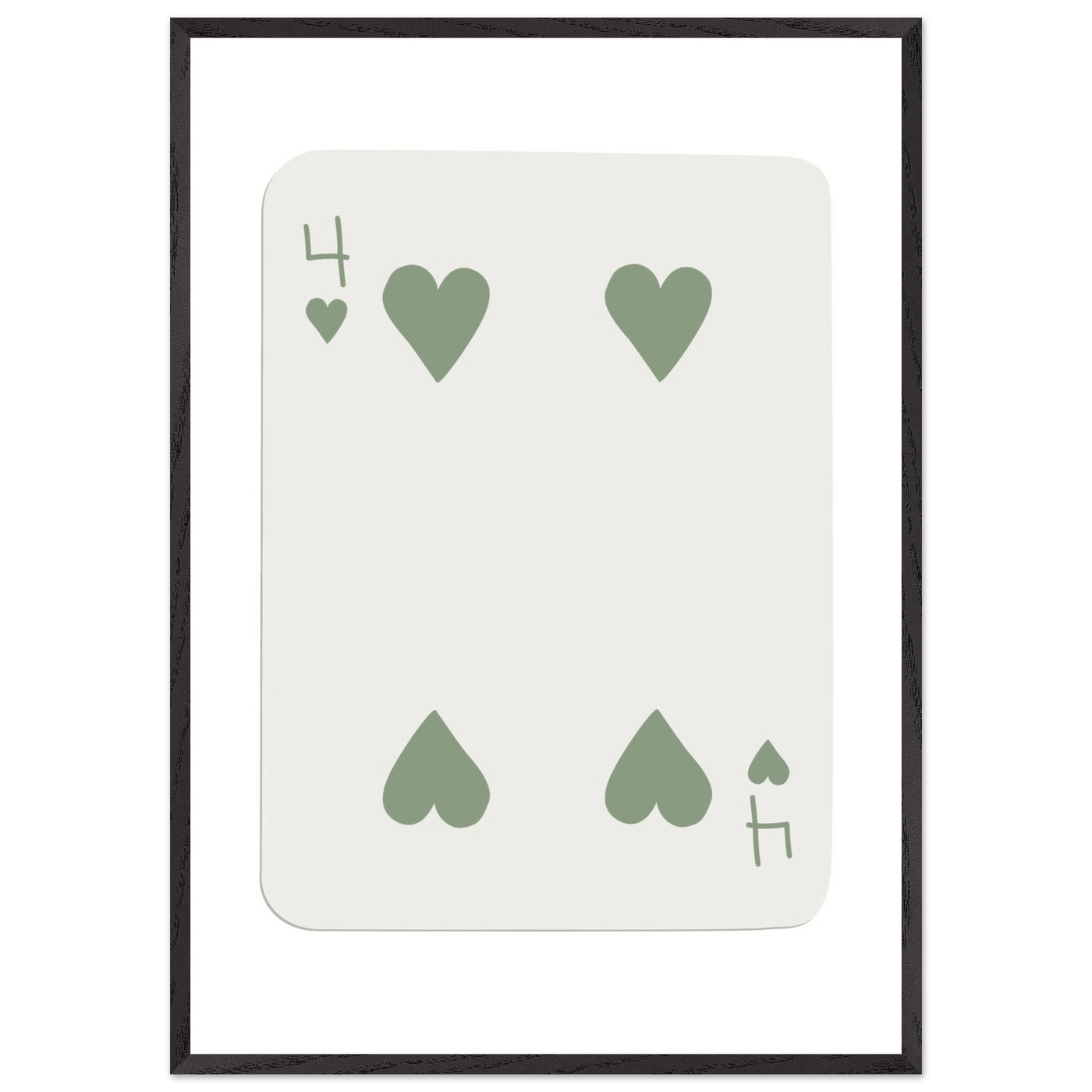 Minimalist Poker Card Art - Four of Hearts - Framed Poster, Sage Green Eco-Friendly Wood Frame - Vibrantwalls