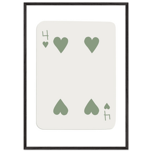 Minimalist Poker Card Art - Four of Hearts - Framed Poster, Sage Green Eco-Friendly Wood Frame - Vibrantwalls