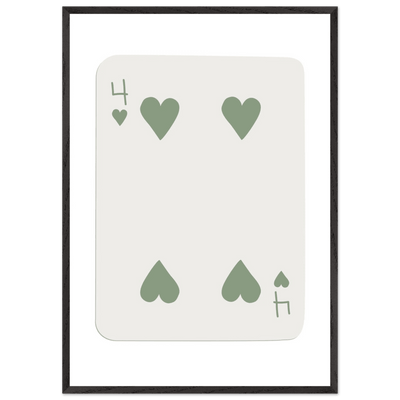 Minimalist Poker Card Art - Four of Hearts - Framed Poster, Sage Green Eco-Friendly Wood Frame - Vibrantwalls