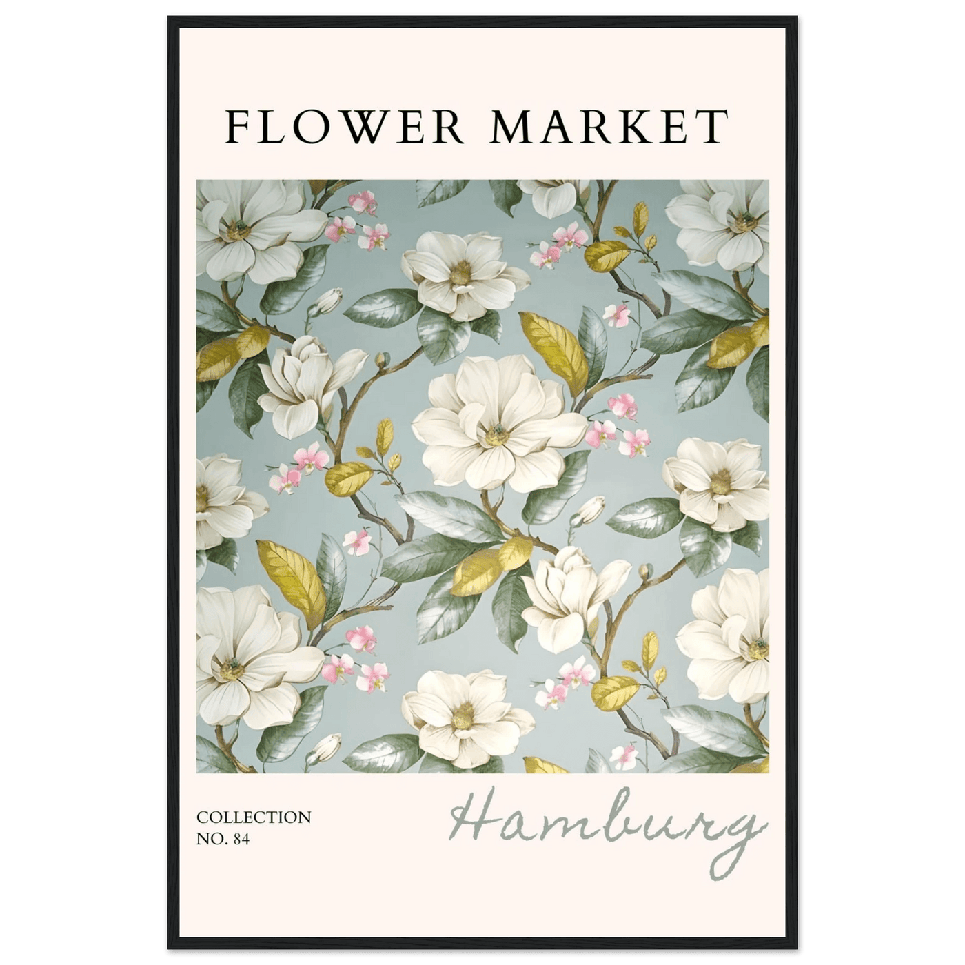 Hamburg 'Flower Market' Framed Poster – Elegant Magnolia & Cherry Blossom Art Print | Ready-to-Hang - Vibrantwalls