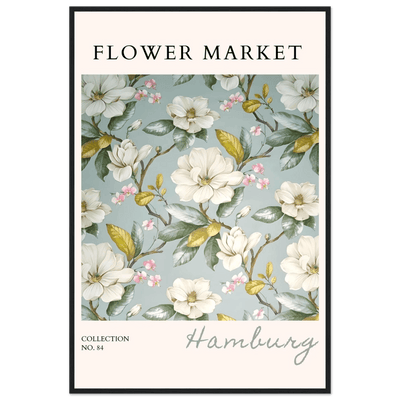 Hamburg 'Flower Market' Framed Poster – Elegant Magnolia & Cherry Blossom Art Print | Ready-to-Hang - Vibrantwalls