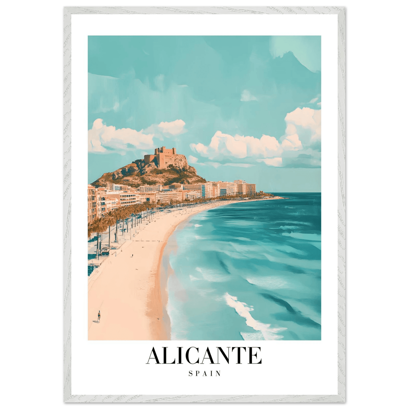 Alicante Spain Framed Poster – Vintage Coastal Wall Art with Azure Blues & Sandy Hues - Vibrantwalls
