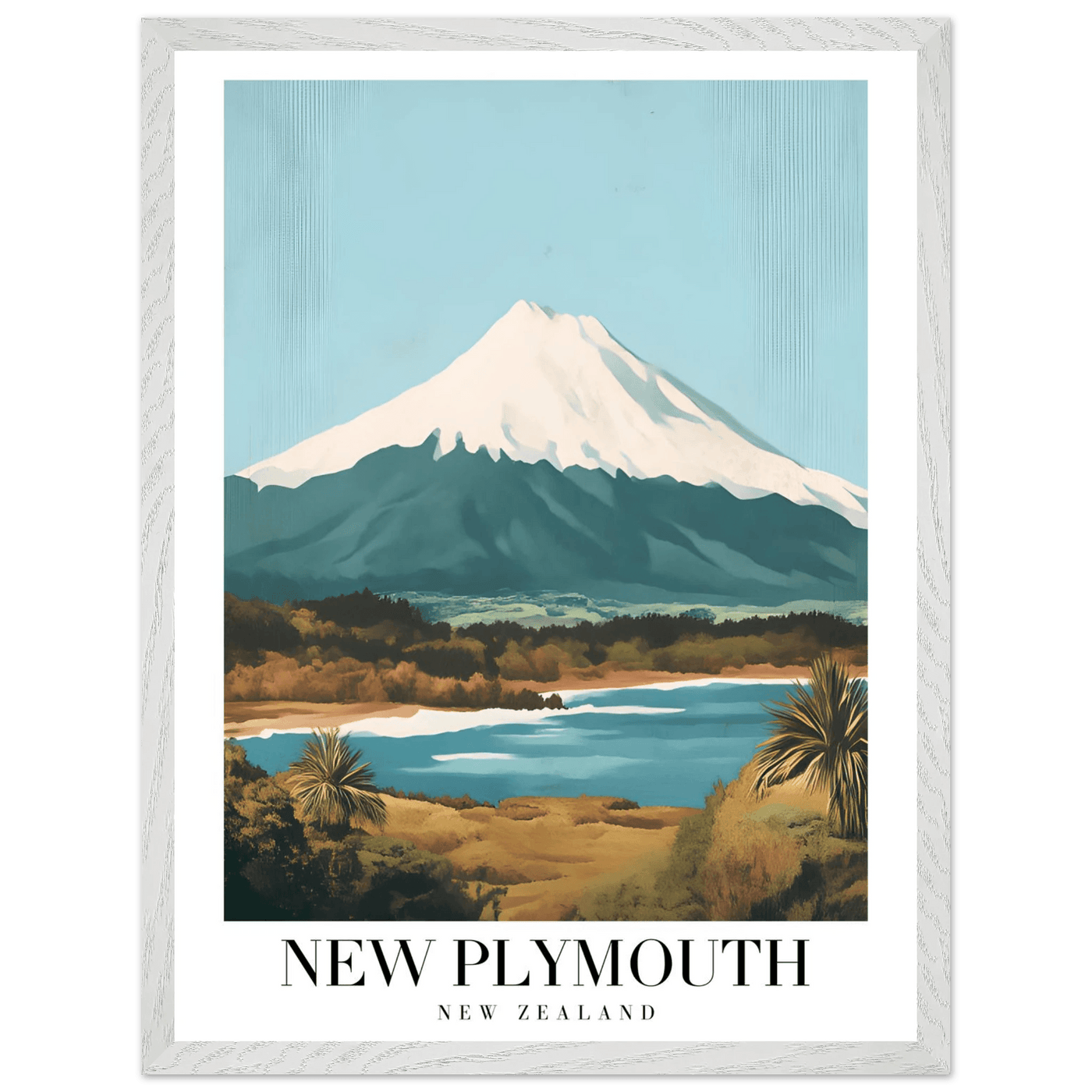 New Plymouth New Zealand Framed Poster – Vintage Mount Taranaki Travel Art - Vibrantwalls
