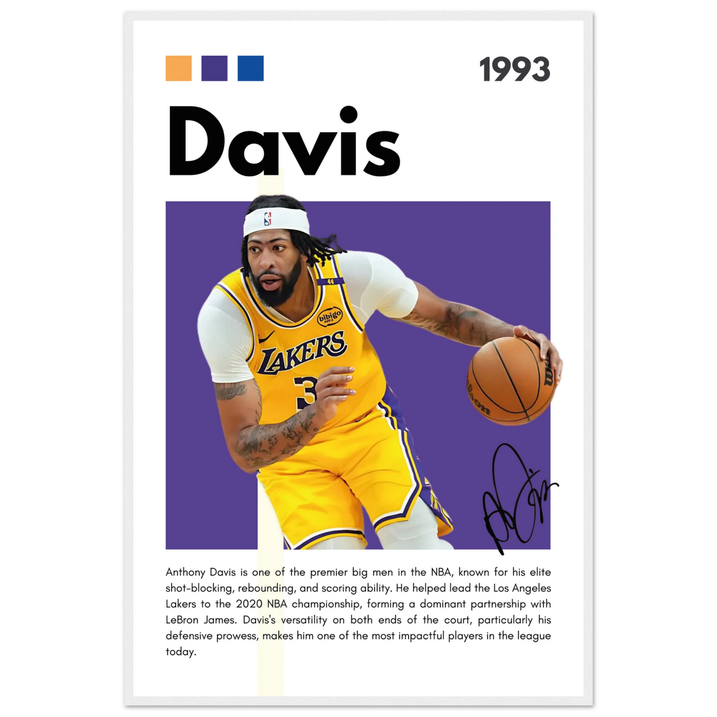 Anthony Davis Lakers Modern Basketball Art Print 60x90 cm 24x36″ White frame Vibrantwalls