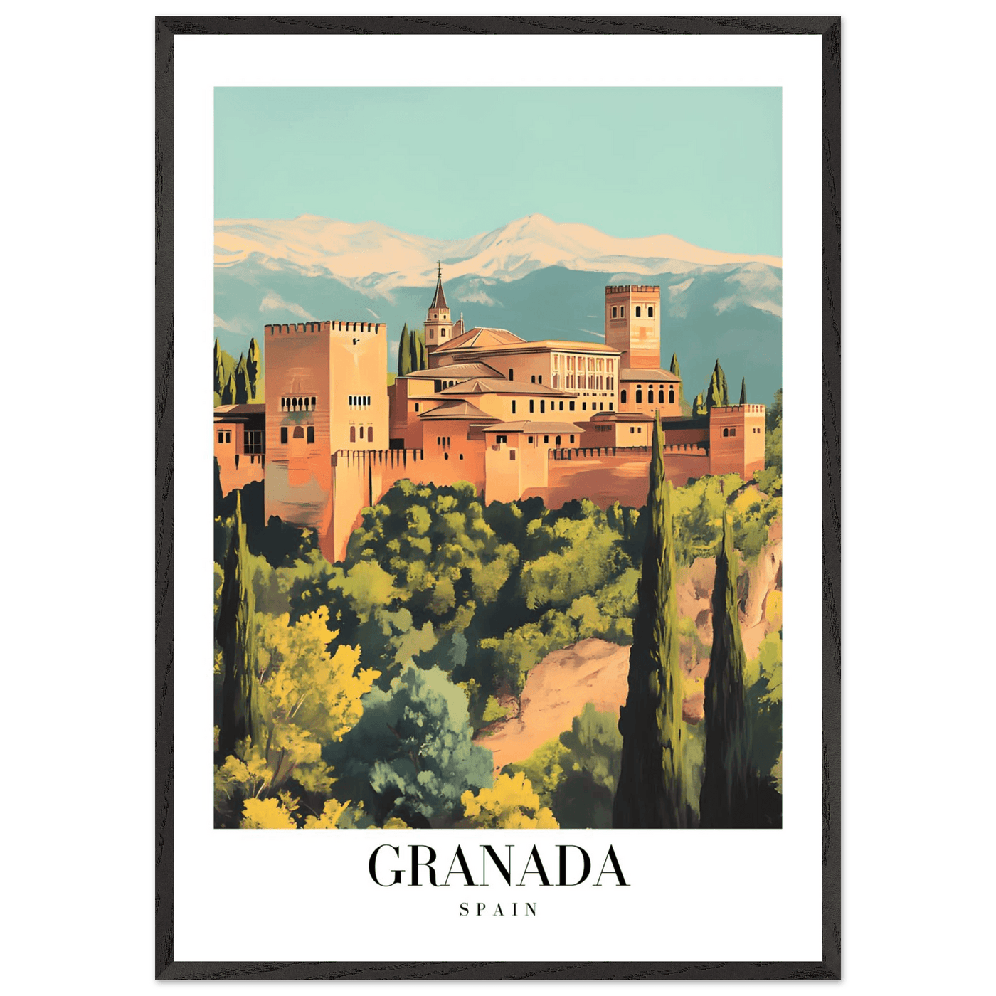 Granada Spain Framed Poster – Vintage Travel Wall Art with Wooden Frame - Vibrantwalls