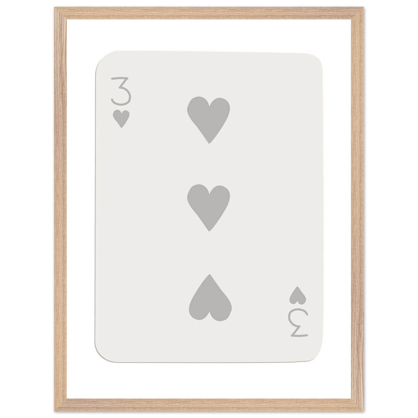 Minimalist Three of Hearts Poker Card Print - Eco-Friendly Framed Wall Art, Matte Finish - Vibrantwalls