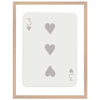 Minimalist Three of Hearts Poker Card Print - Eco-Friendly Framed Wall Art, Matte Finish - Vibrantwalls
