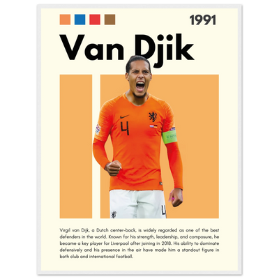 Virgil van Dijk Liverpool/Netherlands Football Framed Poster - Orange & Dynamic Sports Art Print 60x80 cm 24x32″ White frame Vibrantwalls