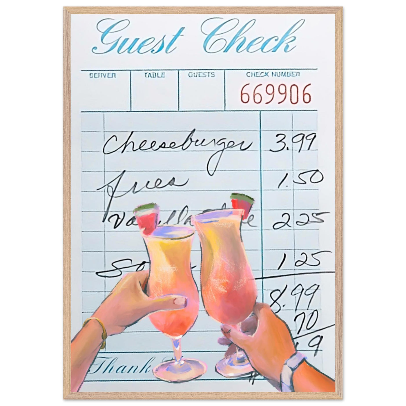 Retro Diner Cocktail "Guest Check" 70x100 cm 28x40″ Wood frame Not assembled Vibrantwalls