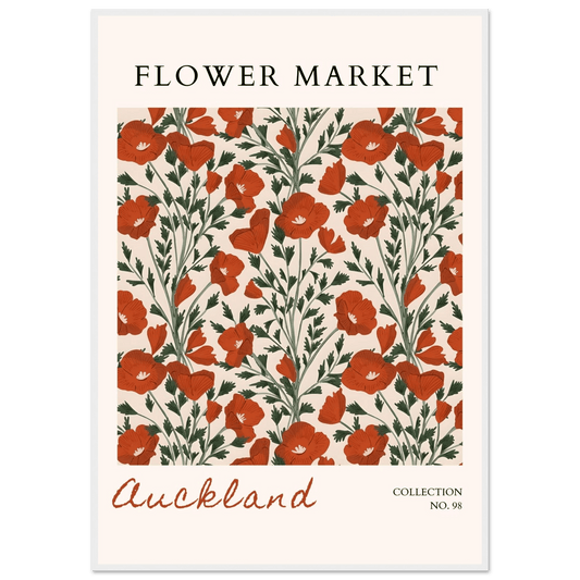 Auckland Flower Market Framed Poster – Vibrant Poppy Art Print | Ready-to-Hang Floral Decor - Vibrantwalls