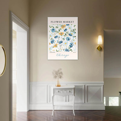Flower Market Chicago Collection Framed Poster – Whimsical Blue & Yellow Floral Art Print | Ready-to-Hang - Vibrantwalls
