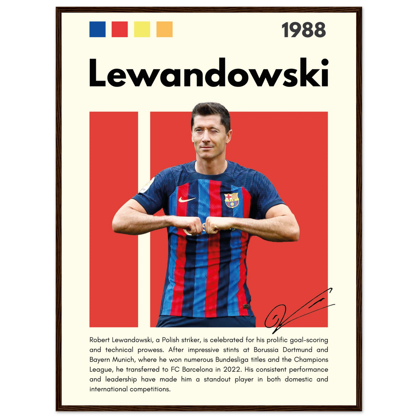 Robert Lewandowski FC Barcelona Framed Football Poster 60x80 cm 24x32″ Dark wood frame Vibrantwalls