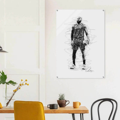 LeBron James Wall Art – Dynamic, Modern NBA Sketch Acrylic Print for Sports Fans - Vibrantwalls
