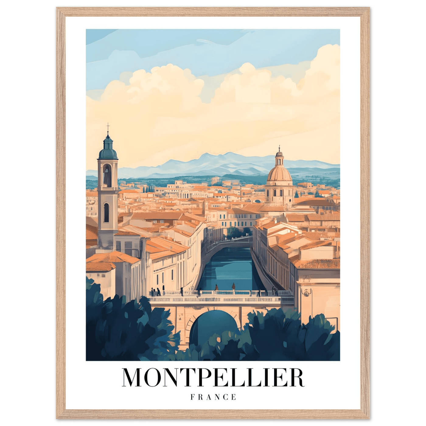 Montpellier France Framed Poster – Vintage Travel Wall Art with Wooden Frame - Vibrantwalls