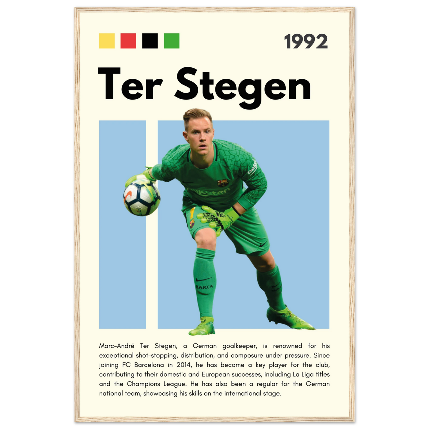 Marc-André Ter Stegen FC Barcelona Goalkeeper Framed Poster – Minimalist Football Art Print 60x90 cm 24x36″ Wood frame Vibrantwalls