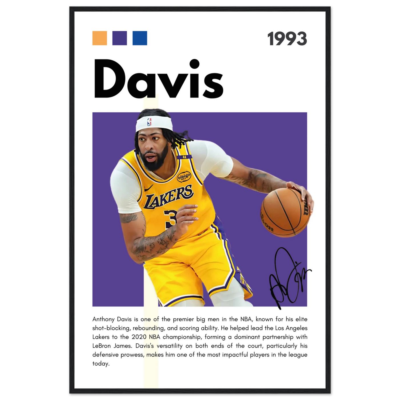 Anthony Davis Lakers Modern Basketball Art Print 60x90 cm 24x36″ Black frame Vibrantwalls